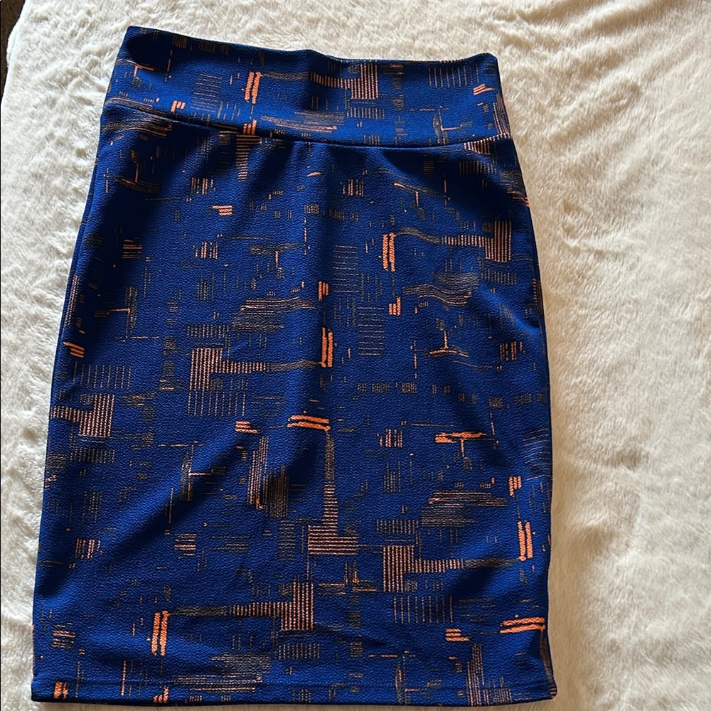LuLaRoe Blue and Orange Patterned Pencil Skirt